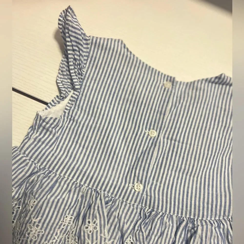 Baby GAP girl white blue stripe eyelet dress 18-24 months